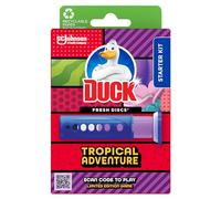 Duck Fresh Discs Toilet Cleaner Starter Kit, Fights Stains That Harbour Germs, Prevents Limescale Build Up, Tropical Adventure, 1 Holder + 1 Refill