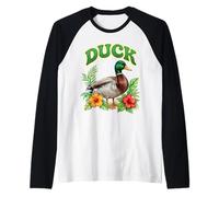Duck Groovy Floral Duck Watercolor Boho Duck Raglan Baseball Tee