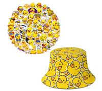Duck Hat, Bucket Hat, Oasis Bucket hat with 50 Duck Stickers, Oasis Bucket Hat for Women and Men, Unisex Fashion Accessory for Outdoor Activities, Travel, Beach, Camping, Hiking Yellow