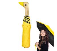 Duck Head Umbrella | 3-Fold Windproof Umbrella with UV Protection | Cute Sun and Rain Umbrella with 8 Ribs, Wooden Handle, Compact Travel Design for Women, Children, and Adults