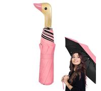 Duck Head Umbrella, Folding Umbrella with Wooden Handle, Duck Style Umbrella with Auto Open, Unique Handle and Bright Colors, Funny Duck Umbrella for Adult, pink, Se référer au descriptif