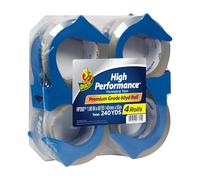 Duck High Performance Clear Packing Tape Dispensers - 4 Rolls of HP260 Strong Packaging Tape for Shipping, Moving, Mailing & Storage Boxes - 3" Core, 1.88 Inch x 60 Yards, Clear (847667)