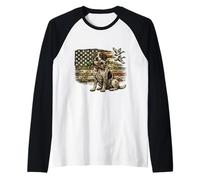 Duck Hunting German Shorthaired Pointer Camo Patriotic Flag Raglan Baseball Tee