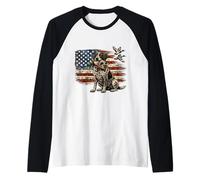 Duck Hunting German Shorthaired Pointer Patriot Flag Raglan Baseball Tee