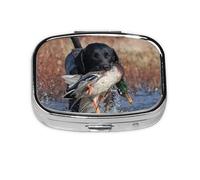 Duck Hunting Labrador Dog Cool Black Puppy Animal,Meta Pill Box 2 Compartment Medicine Case,Portable Organizer,Rectangle Meta Portable Organizer Pill Box 1549 Compartment Medicine Case