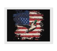 Duck Hunting U.S.A. Flag Funny Diamond Art Kits for Adults Round Full Drill Picture Home Wall Decor