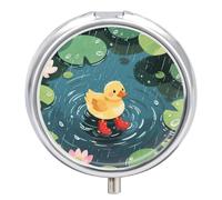 Duck in Rain Pond, Medicine Pill Case, Round 3 Compartment Box, Portable Decorative Medicine Organizer for Pocket or Wallet, Vitamin Organizer