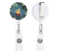 Duck in Rainy Pond Retractable Badge Reel - Personalized ID Name Badge Holder with Lanyard Cute Badges Reel Holder Round Nurse Doctor Name Tag Badges Clip for Work