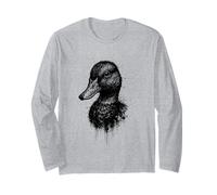 Duck Ink Art Pond Wildlife Nature Water Bird Print Grunge Long Sleeve T-Shirt