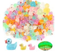 Duck King+150PCS Mini Tiny Resin Ducks(151 Set) Little Miniature Plastic Mini Ducks Bulk Glow in The Dark Figures for Dollhouse Decor Accessories Garden Micro Landscape Aquarium Potted Homes