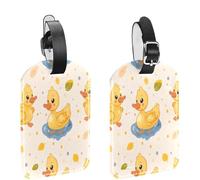 Duck Luggage Tags for Suitcases, PU Leather Name ID Labels Travel Bag Cruise Suitcase Tag 2 Pcs