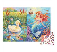 Duck Mermaids Puzzle for Adults 1000Pc Recyclable Paper Dual Scene Jigsaw Puzzles Educational Game Challenge Ideal for Family And Friends Gifts 52x38cm/1000pcs