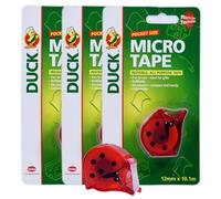 Duck™ Micro Tape Invisible All Purpose Pocket Size Dispenser, Ladybird Design, 12mm x 10.1m, Pack of 3
