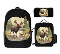 Duck Moose 3 Pieces Set Laptop Backpack Casual Daypack with Lunch Box Pencil Case for Travel