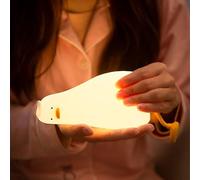 Duck Night Light for Kids, Lying Flat Squishy Silicone | Rechargeable touch dimmable USB nursery bedside baby toddler lamp with phone holder