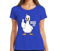 Duck Off Funny Duck Middle Finger Cheeky Sarcastic Statement Women's T-Shirt, blue, XXL