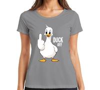 Duck Off Funny Duck Middle Finger Cheeky Sarcastic Statement Women's T-Shirt, gray, L