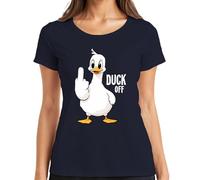 Duck Off Funny Duck Middle Finger Cheeky Sarcastic Statement Women's T-Shirt, navy, 3XL