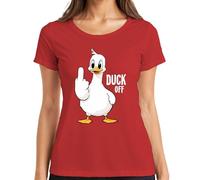 Duck Off Funny Duck Middle Finger Cheeky Sarcastic Statement Women's T-Shirt, red, M