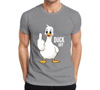 Duck Off Funny Duck Middle Finger Naughty Sarcastic Statement Men's T-Shirt, gray, L