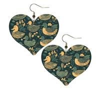 Duck Pattern Green Leather Earrings for Women Heart Earring Lightweight Dangle Drop Earring Set Jewelry Gift