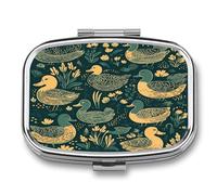 Duck Pattern Green Pill Box Medicine Pill Organizer Small Pill Case Travel Pill Container Portable Pill Case for Pocket 2 Compartment Pill Holder Pill Boxes for Travel