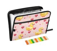 Duck Pixel Art Valentine Cartoon Peach Expandable Hanging File Folders 13 Pockets A4 Letter Size with Zipper Closure for Expansion File Folder