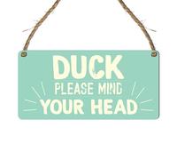 "DUCK, Please Mind Your Head" Sign - Humorous Reminder Plaque for Low Ceilings and Doorways - MDF Wood Sign with Rustic Twine Hanger for Indoor Use (Large: 29 cm (H) × 13.5 cm (W))
