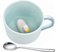Duck Porcelain Mugs - 2Pcs Animal Figurine Coffee Mugs & Tea cups, Funny Valentine's Day Creative Romantic Birthday Gifts for You, With Stainless steel Spoon