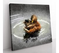Duck Preening its Feathers in Abstract Modern Canvas Wall Art Print Ready to Hang, Framed Picture for Living Room Bedroom Home Office Décor, 35x35 cm (14x14 Inch)