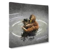 Duck Preening its Feathers in Abstract Modern Canvas Wall Art Print Ready to Hang, Framed Picture for Living Room Bedroom Home Office Décor, 14x14 Inch (35x35 cm)