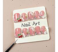 Duck Press On Nails Duck Handmade Press On Nails 3D Luxury Rhinestone Cherry And Pearl Acrylic Fake Nails Designs Flower Stick On Nails Full Cover Thickened False Nails For Women Nail Art Diy（M)