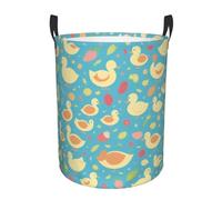 Duck Printed Patterns Circular Single-Layer Laundry Basket With Full-Print Design - Waterproof Oxford Fabric, Ideal For Clothes, Toys & More
