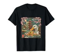 Duck Ramen Sakura Flowers Pagoda Tower Duck Noodle Art T-Shirt