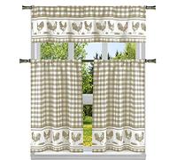 Duck River Textile Hellen Buffalo Check Plaid Gingham 58 in. W x 15 in. L Kitchen Curtain & Tier Set in Taupe-White