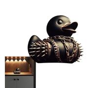 Duck Sculpture - Death Rocker Death Rocker Duck, Punk Gothic Dashboard Duck Bookshelf Desktop Decor, Collectible Animal Figurine Sculpture with Stunning Chain for Devil Themed Collectors