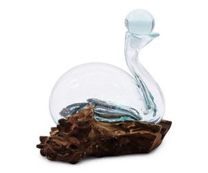 Duck Shape Molten Glass Decanter With Wooden Base And Stopper 19Cm