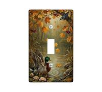 Duck Single Light Switch Cover Plate, Fall Nature Leaves Flowers Fall Brown Plastic Standard Size Wall Switch Plates Accents for Home Living Room New Apartment Decor (Single)