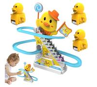 Duck Slide Playset - Mini Climbing Track Coaster, Battery Operateds Puzzle Assembly, Musical LED Rolling Toy, Hand Eye Coordination Activity, Fun Indoor Entertainment Kit | Small Duck Toy for Children