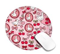 Duck Small Mouse Pad, Playful Fanciful Cherries Bow Spring Peach Round Rubber Washable Stitched Edge Cloth Mousepad Decor for Home Office Work Gaming Desk Round 8x8 Inch