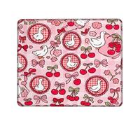 Duck Small Mouse Pad, Playful Fanciful Cherries Bow Spring Peach Square Rubber Non Slip Mini Travel Desk Mousepad Decor for Home Office Work Gaming Desk Square 8x10 Inch