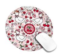Duck Small Mouse Pad, Spring Playful Cherries Flower Spring Peach Round Rubber Washable Aesthetic Desk Mousepads Decor for Home Office Work Gaming Desk Round 8x8 Inch