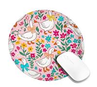 Duck Small Mouse Pad, Spring Playful Flower Bow Spring Peach Round Rubber Smooth Portable Mini Desk Mousepad Decor for Home Office Work Gaming Desk Round 8x8 Inch