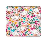 Duck Small Mouse Pad, Spring Playful Flower Bow Spring Peach Square Rubber Smooth Portable Mini Desk Mousepad Desk Decor for Office Home Dorm Laptop Square 8x10 Inch