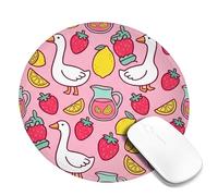 Duck Small Mouse Pad, Summer Playful Strawberry Lemon Summer Peach Round Rubber Smooth Stitched Edge Cloth Mousepad Desk Decor for Office Home Dorm Laptop Round 8x8 Inch