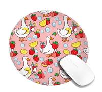 Duck Small Mouse Pad, Summer Playful Strawberry Lemon Summer Peach Round Rubber Smooth Stitched Edge Cloth Mousepad Accessories for Office Home Computer Laptop Round 8x8 Inch