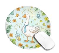 Duck Small Mouse Pad, Tropical Playful Flowers Butterflies Summer Green Round Rubber Smooth Portable Mini Desk Mousepad Accessories for Office Home Computer Laptop Round 8x8 Inch