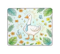 Duck Small Mouse Pad, Tropical Playful Flowers Butterflies Summer Green Square Rubber Washable Mini Travel Desk Mousepad Desk Accessories for Gaming Computer Laptop Square 8x10 Inch