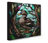 Duck Stained Glass Effect Canvas Wall Art Print Ready to Hang, Framed Picture for Living Room Bedroom Home Office Décor, 50x50 cm (20x20 Inch)