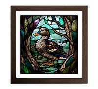 Duck Stained Glass Effect Framed Wall Art Print, Ready to Hang Picture for Living Room Bedroom Home Office, Walnut 18 x 18 Inch (45 x 45 cm)